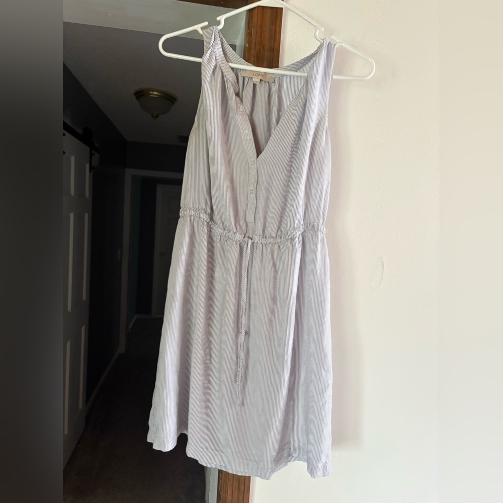 LOFT Light Blue Striped Midi Dress medium